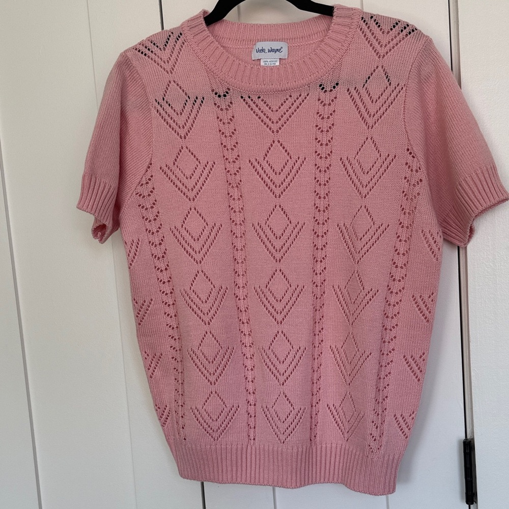 Vintage Pink Short-Sleeve Pointelle Sweater